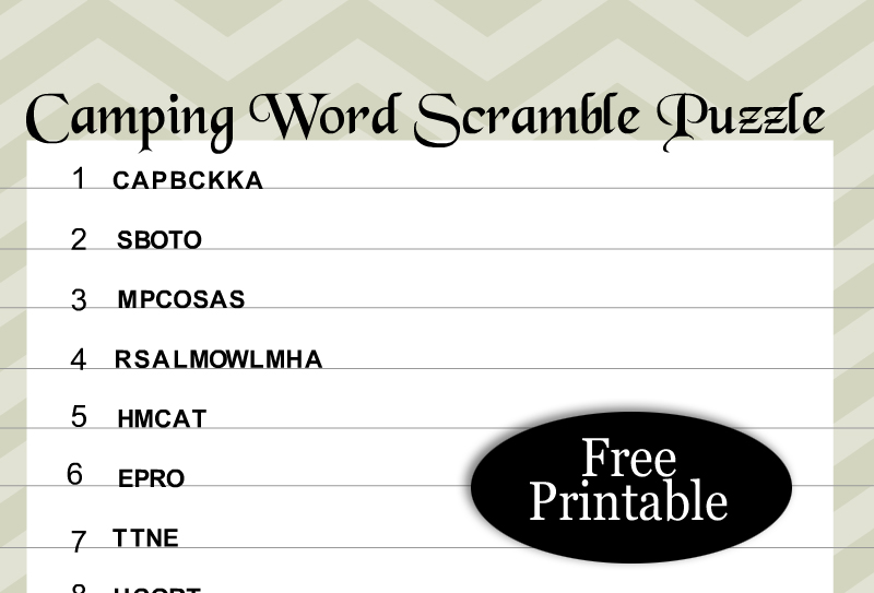 Free Printable Camping Word Scramble Puzzle with Answer Key