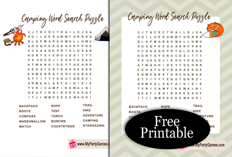 Free Printable Camping Word Search Puzzle with Key