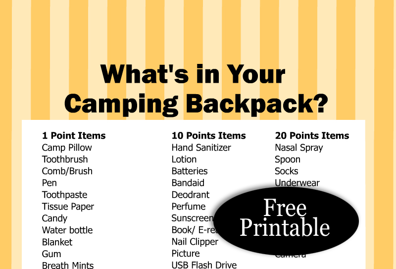 Free Printable What's in Your Camping Backpack? Game
