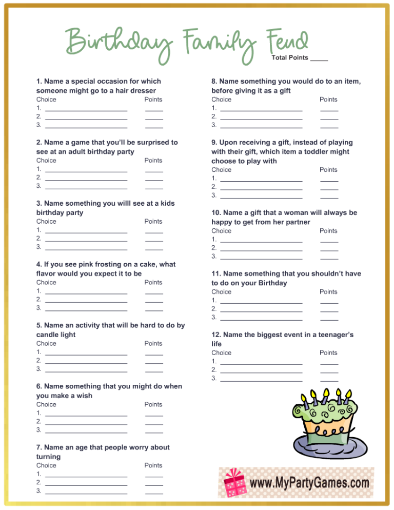 Free Printable Birthday Family Feud Game and Survey Key