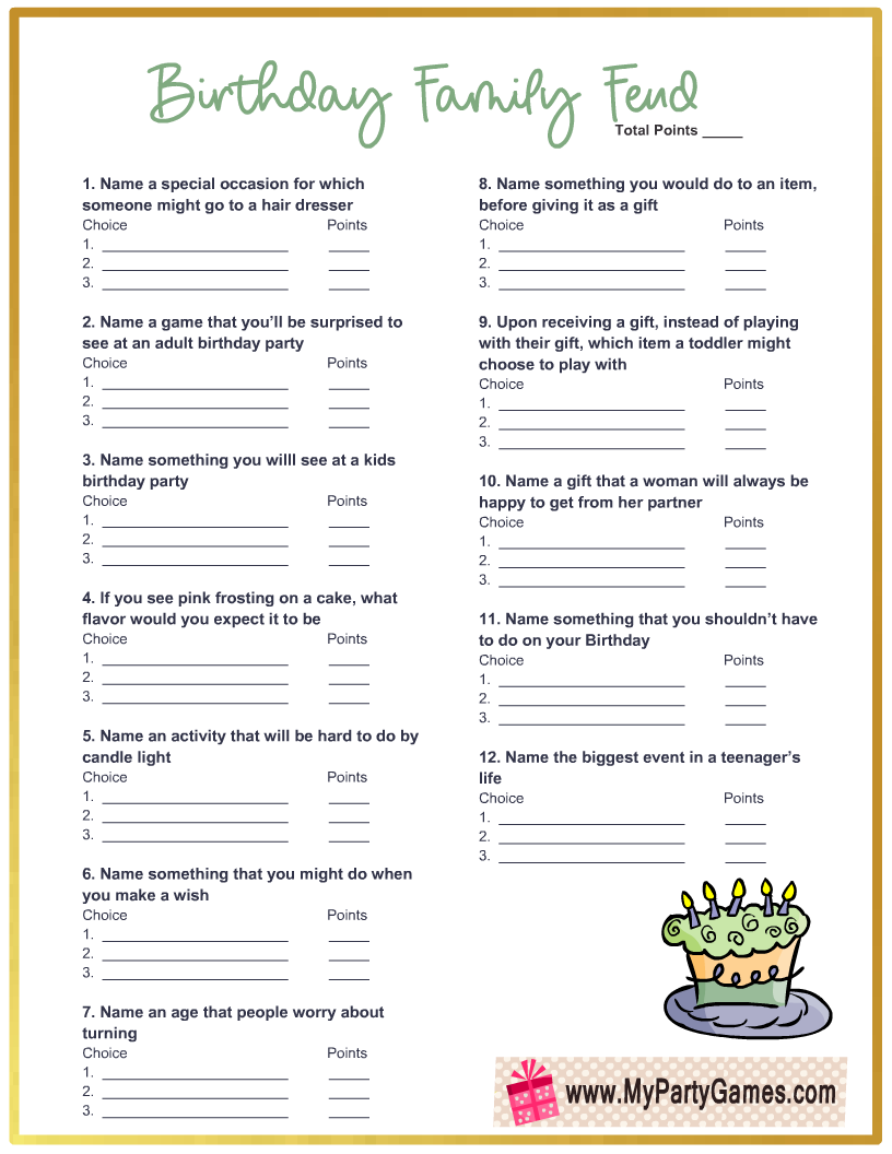 Free Printable Birthday Family Feud Game