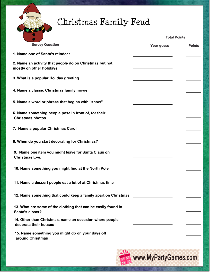 Free Printable Family Feud Christmas Game