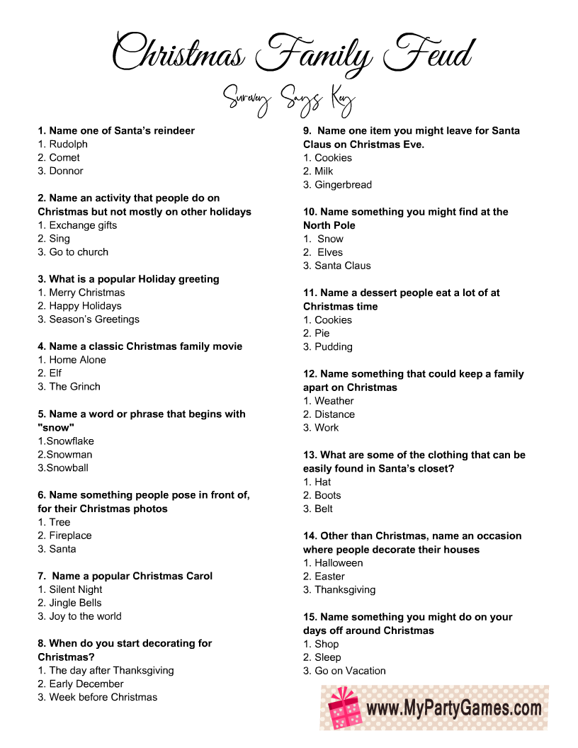 Free Printable Family Feud Christmas Game