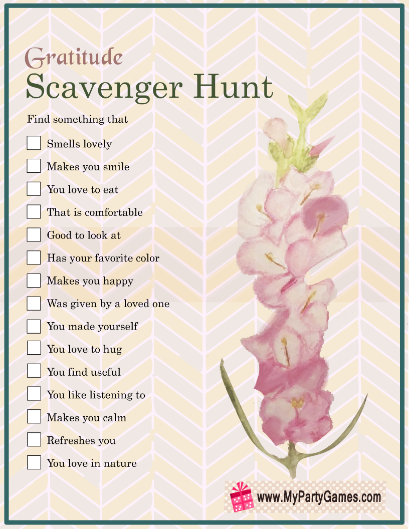 Free Printable Gratitude Scavenger Hunt Card