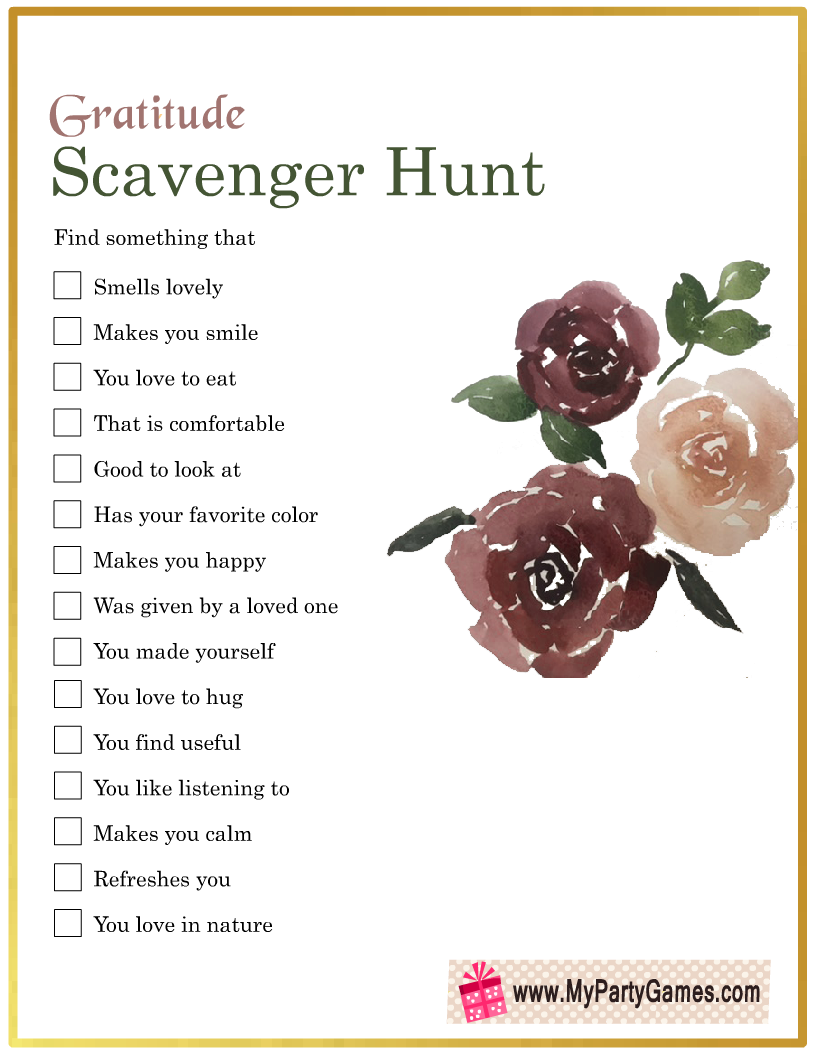 Gratitude Scavenger Hunt Free Printable Card