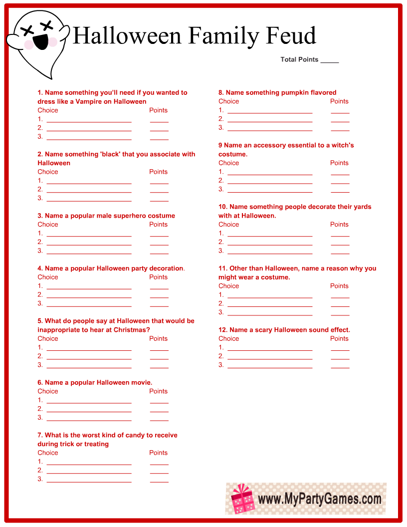 Halloween Feud, Free Printable Family Feud Game Sheet 2