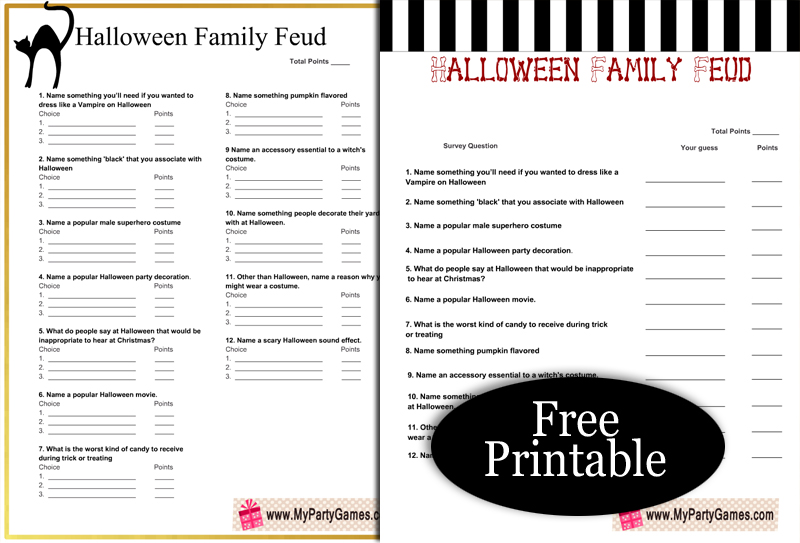 Halloween Feud, Free Printable Family Feud Game