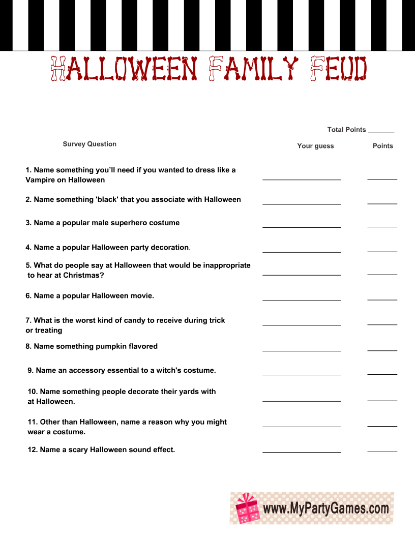 Free Printable Family Feud Game for Halloween