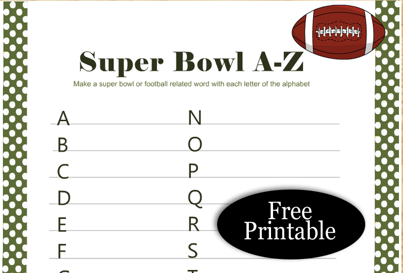 Free Printable Super Bowl A-Z Game