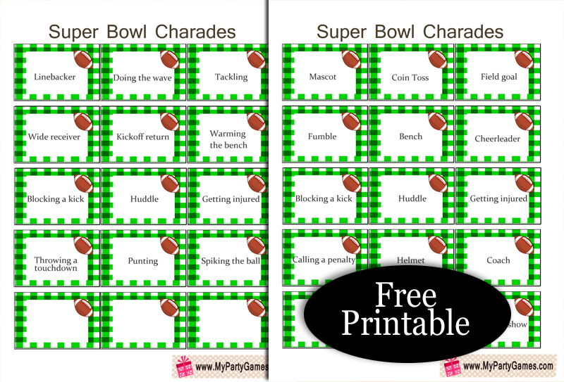 24 Free Printable Super Bowl Charade Prompts
