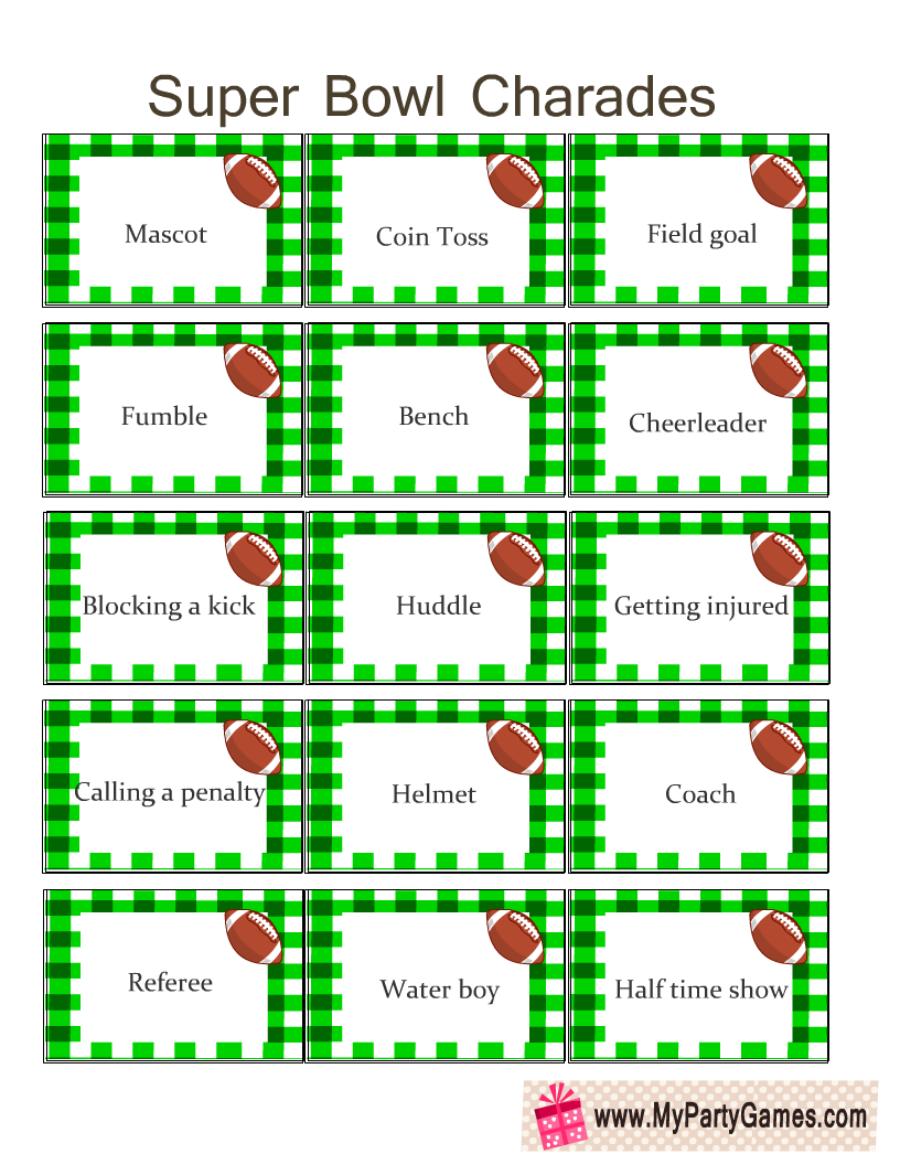 24 Free Printable Super Bowl Charade Prompts