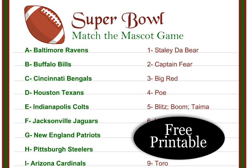 Printable Super Bowl Game