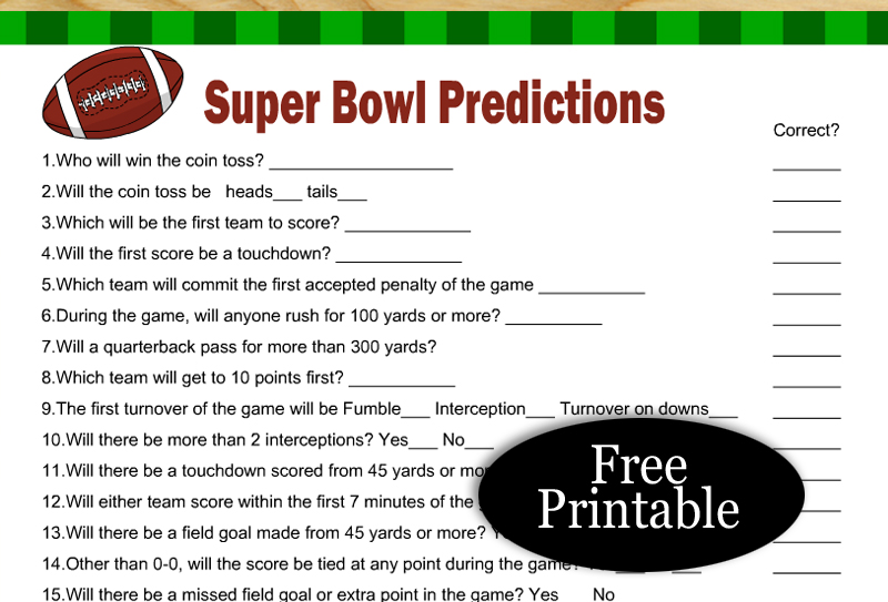 Free Printable Super Bowl Predictions Game Card