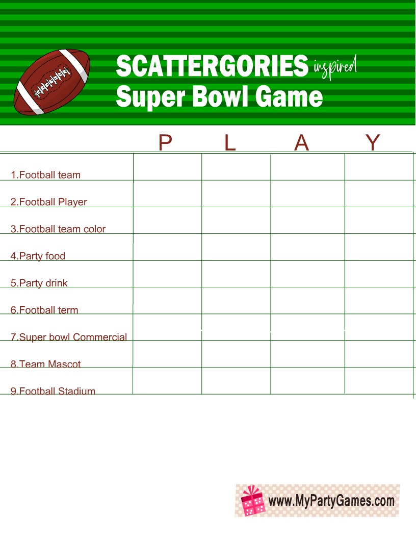 Free Printable Super Bowl Scattergories inspired Game (PLAY)