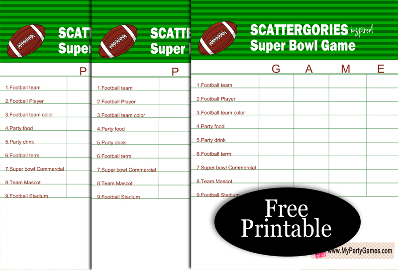 Free Printable Super Bowl Scattergories inspired Game