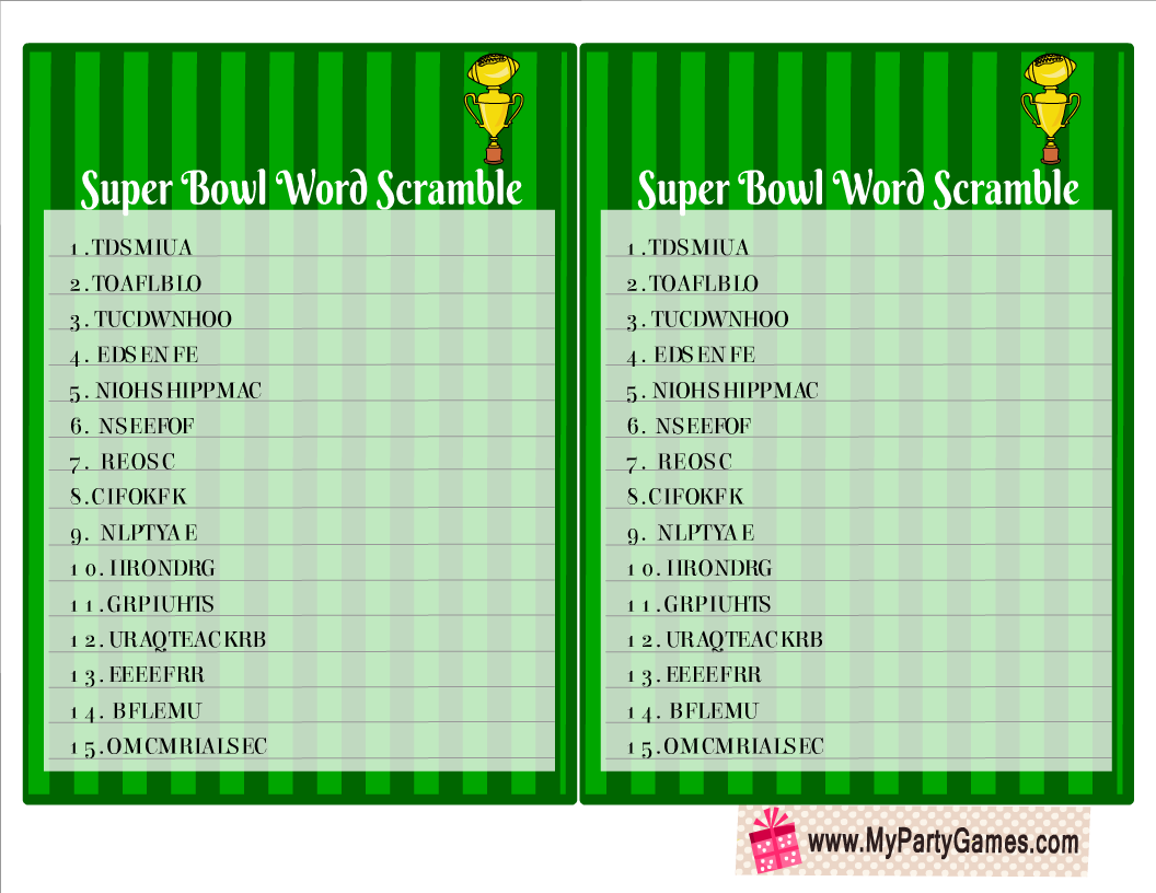Free Printable Super Bowl Word Scramble Game