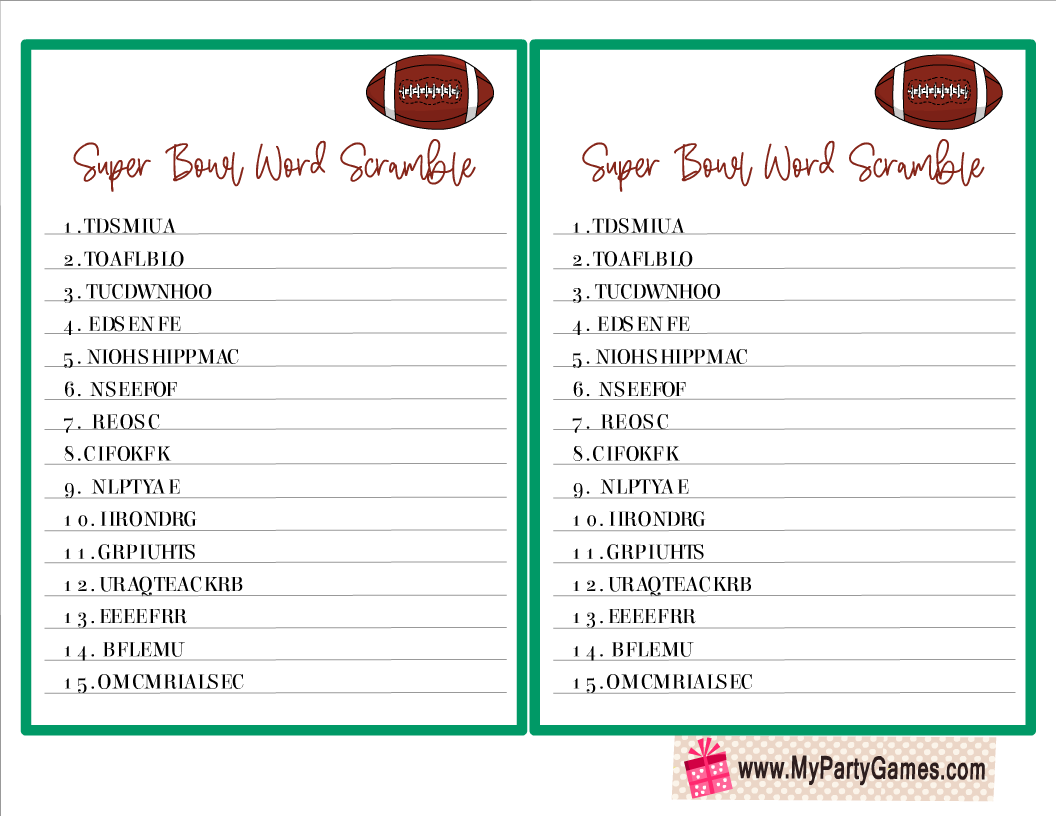 Free Printable Super Bowl Word Scramble Puzzle