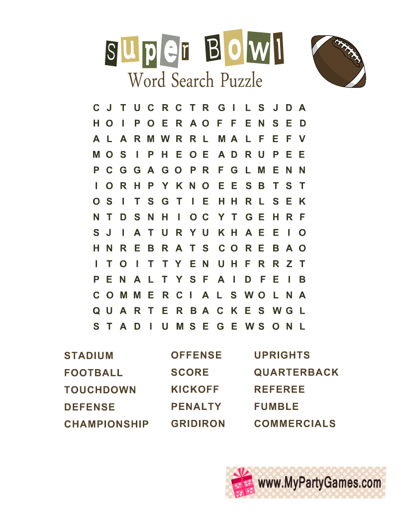  Super Bowl Word Search Puzzle Printable