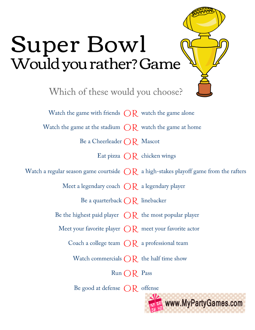 Super Bowl Would you Rather? Game