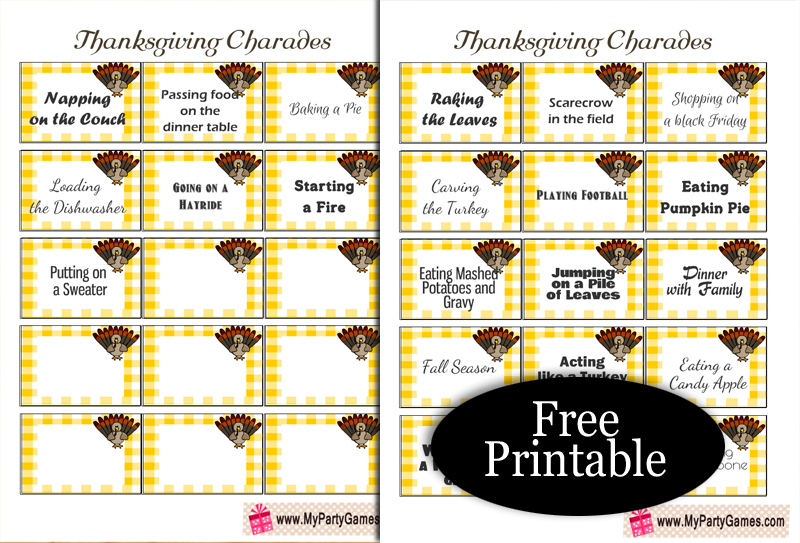 22 Free Printable Thanksgiving Charades Cards