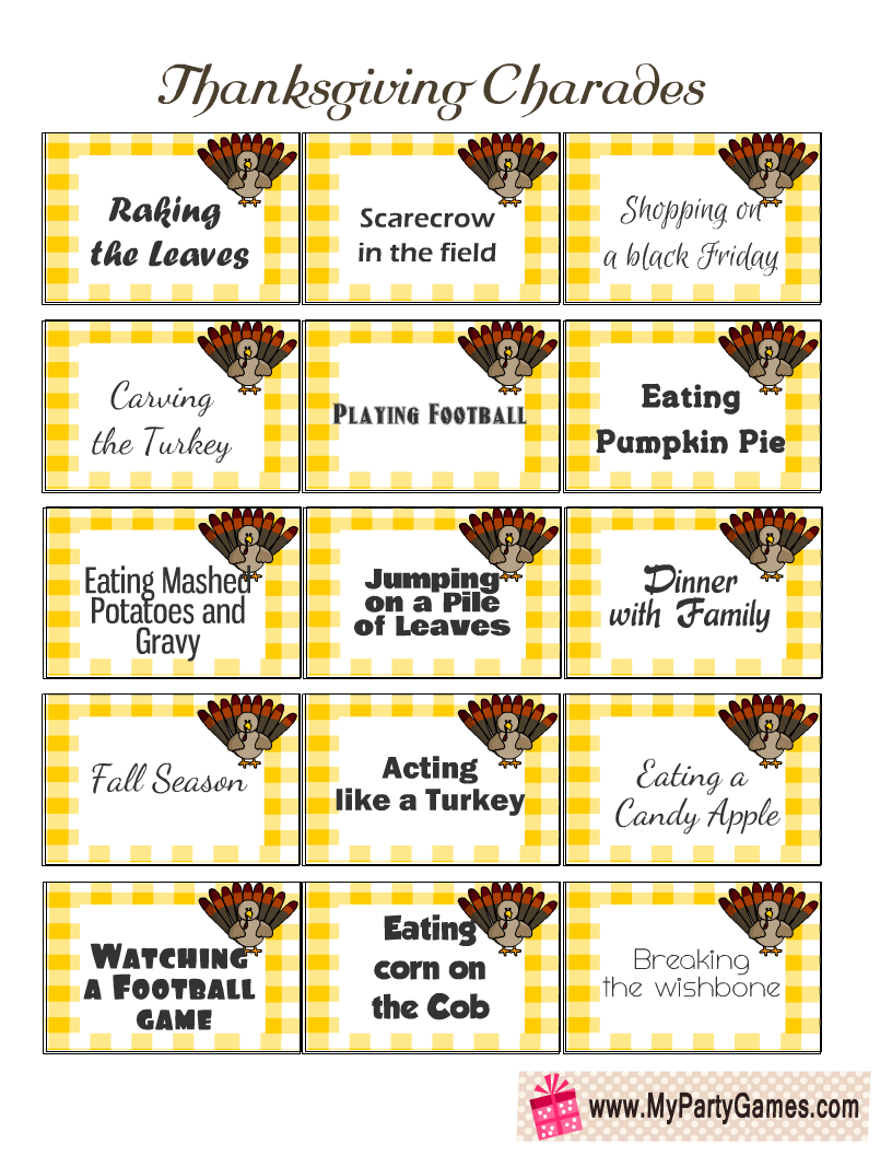 22 Free Printable Thanksgiving Charades Cards