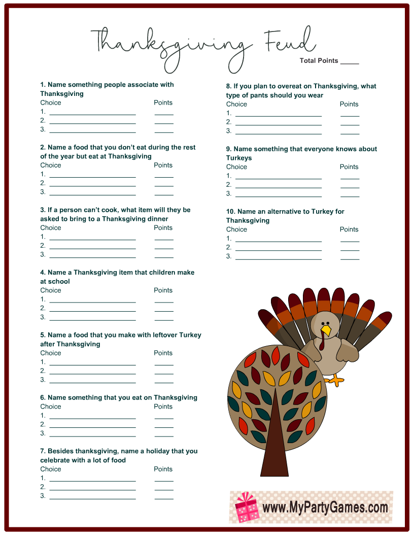 Free Printable Thanksgiving Family Feud Questions And Answers