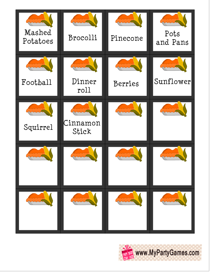 30 Free Printable Thanksgiving Pictionary Prompts Sheet 2