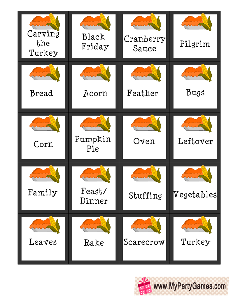 30 Free Printable Thanksgiving Pictionary Prompts