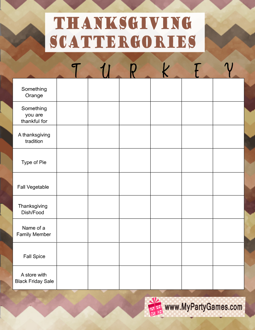 Free Printable Thanksgiving Scattergories inspired Game