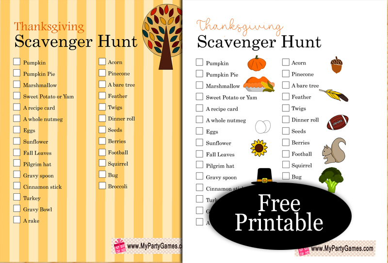 Free Printable Thanksgiving Scavenger Hunt Game for Kids