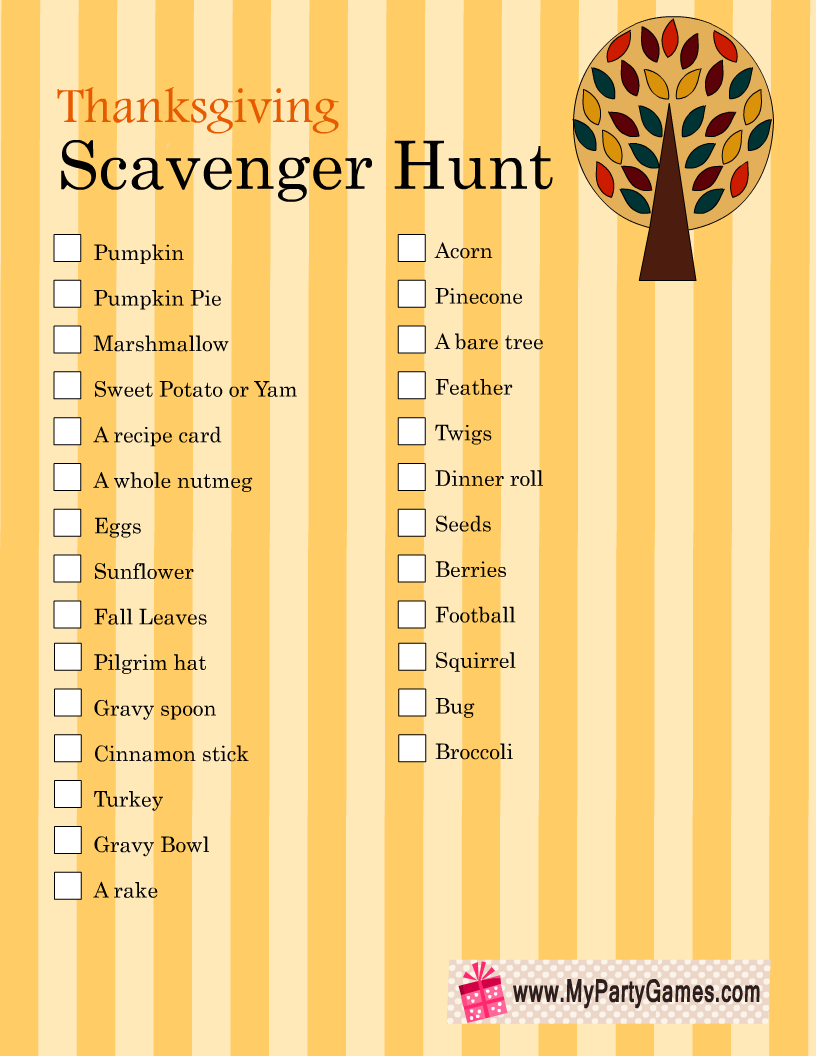 Free Printable Thanksgiving Scavenger Hunt Game for Kids