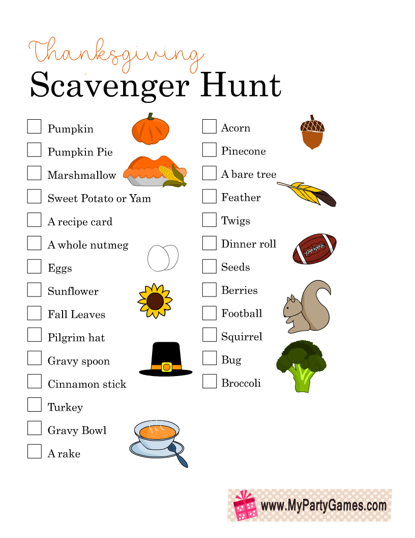 Free Printable Thanksgiving Scavenger Hunt Game