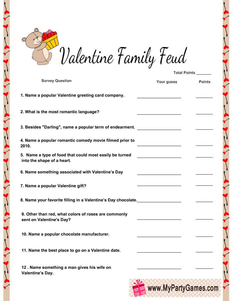 Free Printable Valentine's Day Feud Game