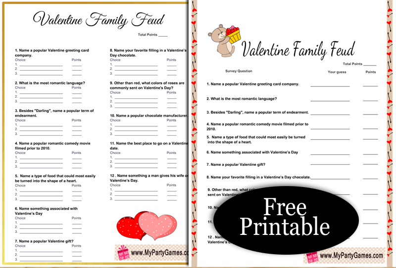 Free Printable Valentine's Day Feud Game