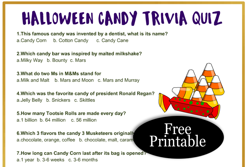 Free Printable Halloween Candy Trivia Quiz with Answer Key
