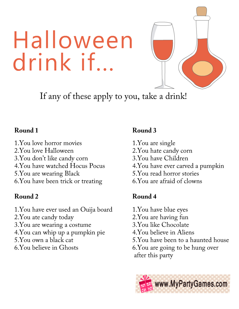 Free Printable Halloween Drink If Game for adults in 2023