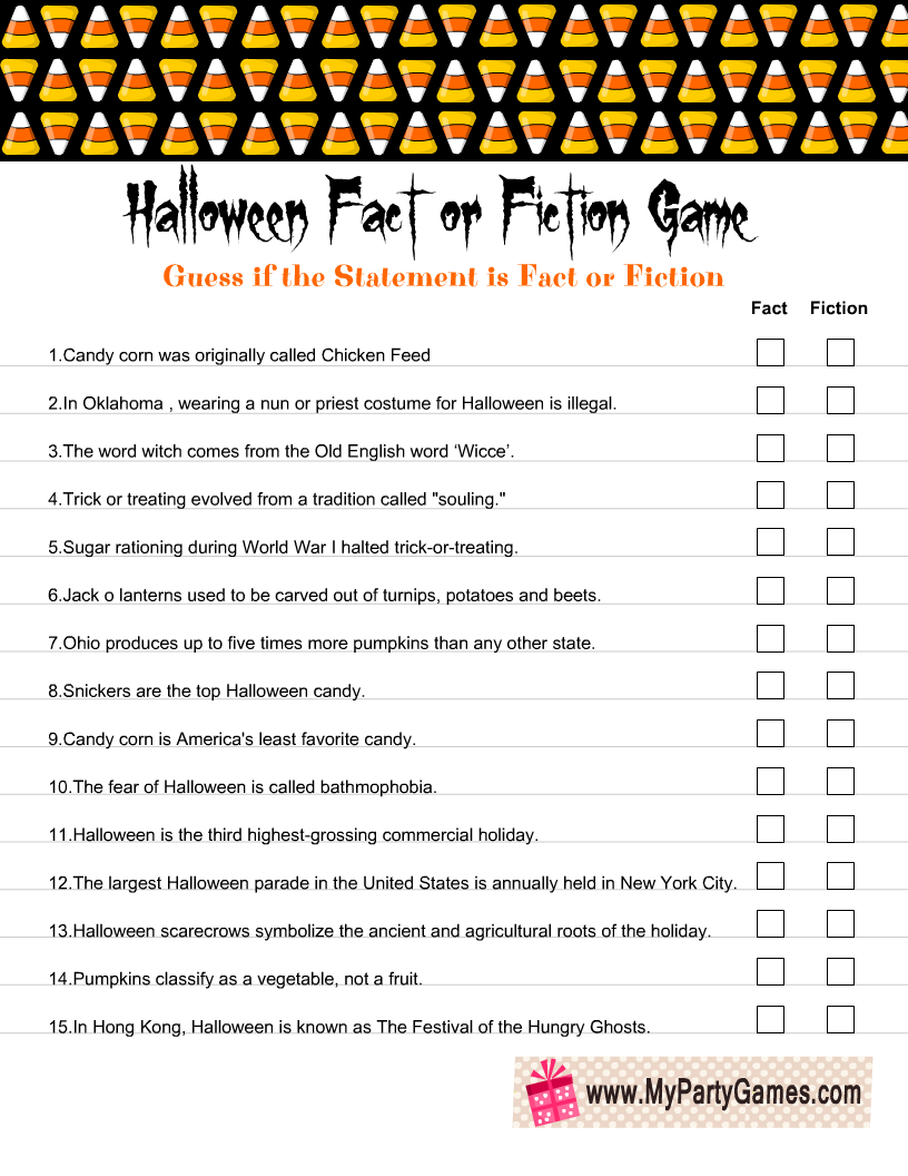Halloween Fact or Fiction Game Free Printable