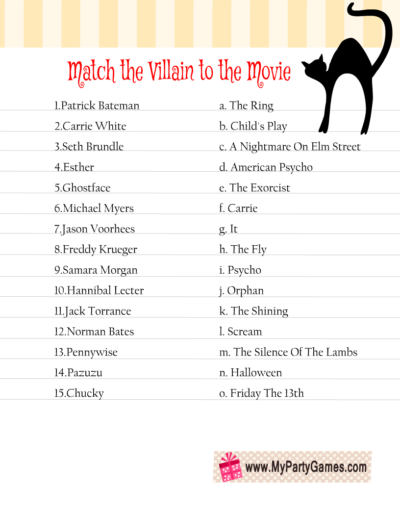 Printable Halloween Who's The Bad Guy? Party Game — Print Games Now