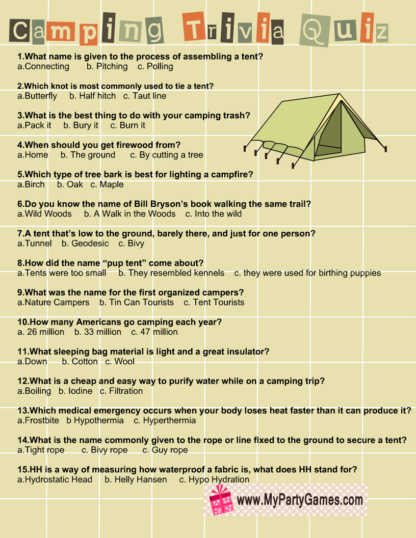 Free Printable Camping Trivia Quiz