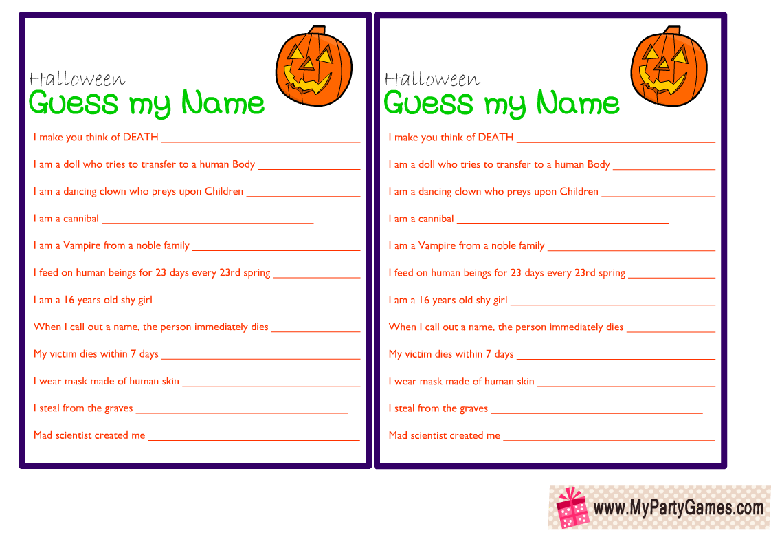 Free Printable Halloween Guess my Name Game