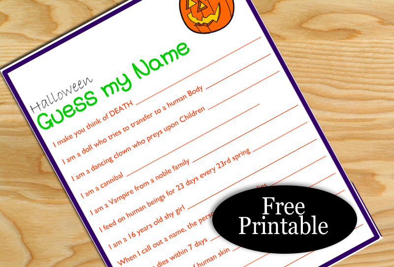 Free Printable Halloween Guess my Name Game