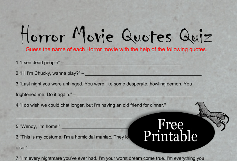Free Printable Halloween Horror Movie Quotes Quiz