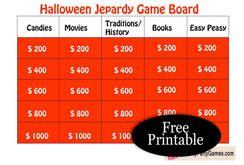Free Printable Halloween Jeopardy Game Board and Question Cards