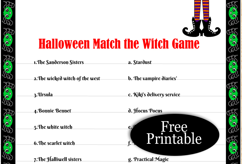 Free Printable Match the Witch to the TV Show or Movie