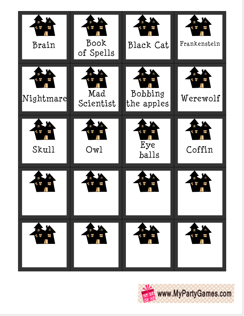 32 Free Printable Halloween Pictionary Clues (Cards) sheet 1