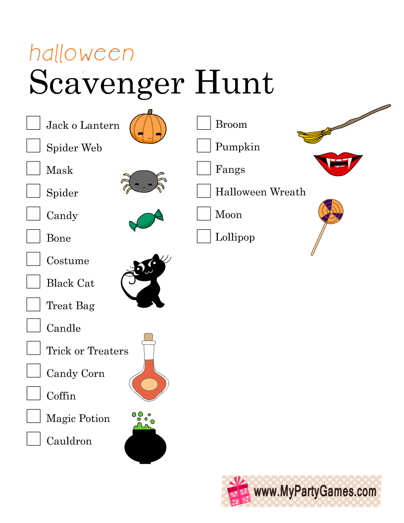 Free Printable Halloween Scavenger Hunt Game for Kids