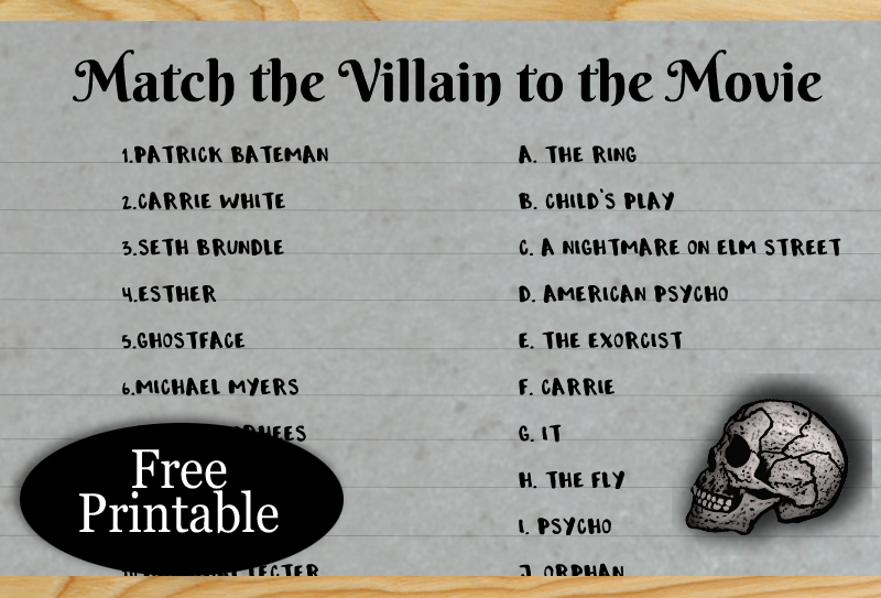 Free Printable Match the Villain to the Movie Halloween Game