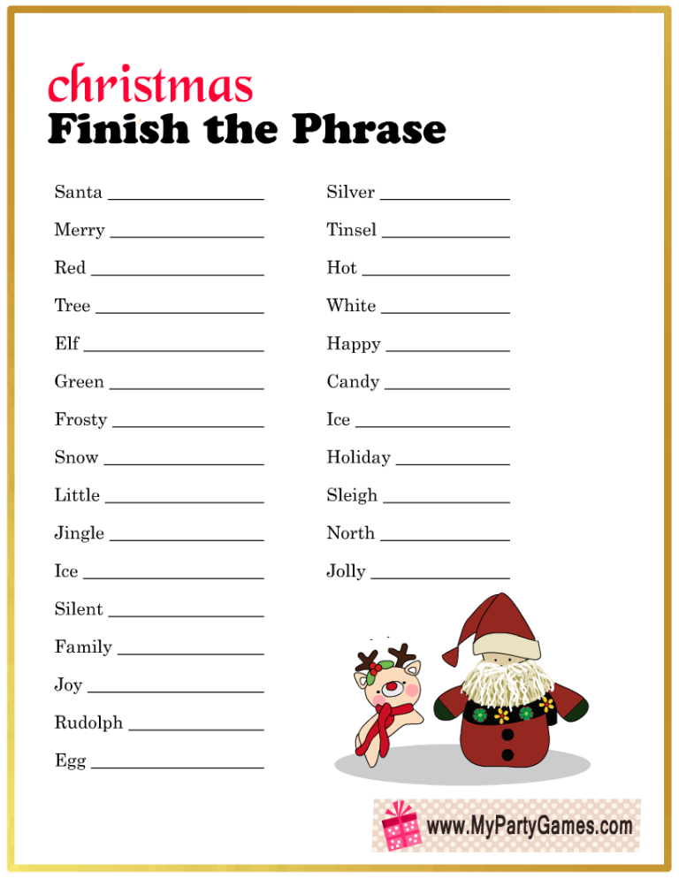 Free Printable Finish The Phrase Game For Christmas