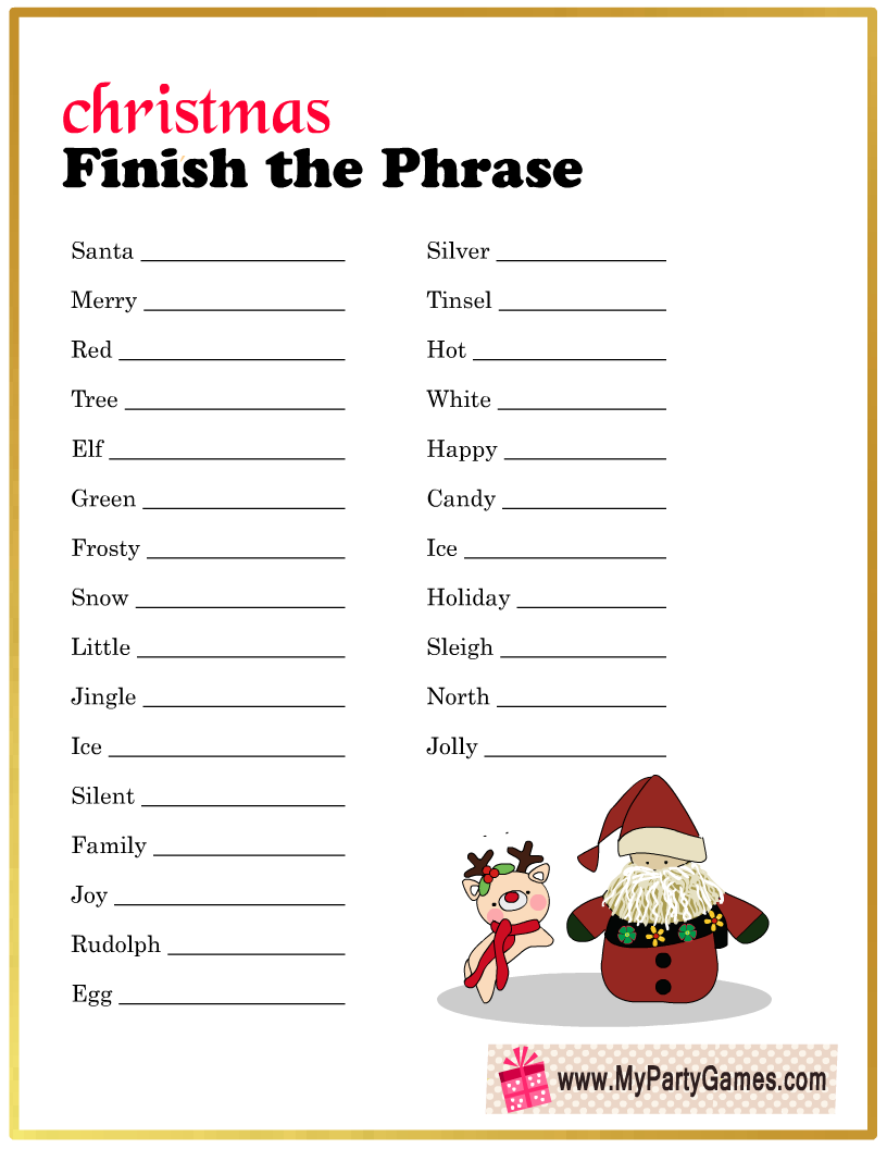 Finish the Phrase Game for Christmas