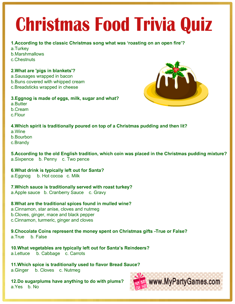 Free Printable Christmas Food Trivia Quiz